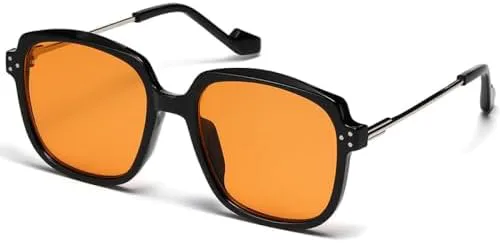 

Квадратные солнцезащитные очки для женщин и мужчин, модные очки в металлической оправе, винтажный стиль, солнцезащитные очки UV400 для улицы MTZJH, Black Orange