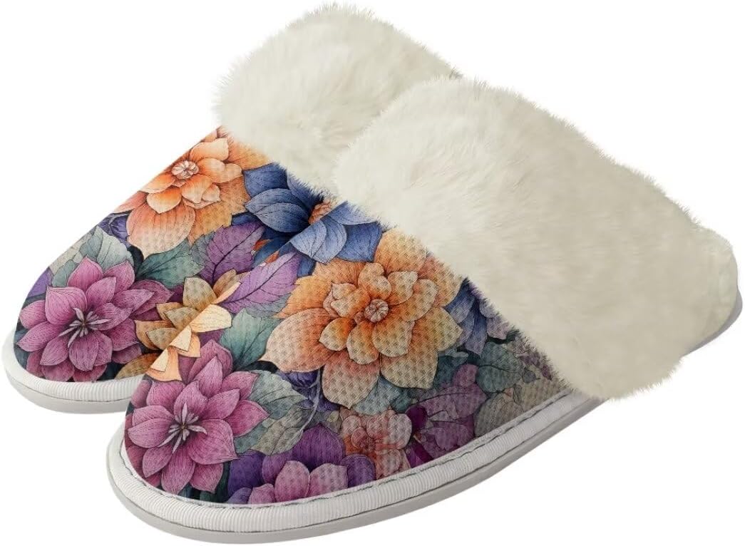 

Женские пушистые тапочки xixirimido с искусственным мехом, мужские противоскользящие домашние тапочки для дома и улицы, Boho Flower