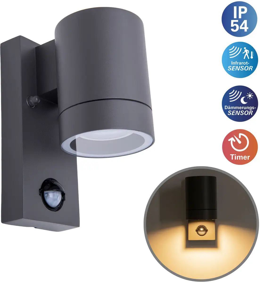 

Näve уличный настенный светильник "Rombe", 2 лампочки, лампа GU10 | без лампочек, с датчиком движения + датчик сумерек 1xGU10 алюминий антрацит Ø 7,50 см, Высота: 16,40 см., цвет anthrazit