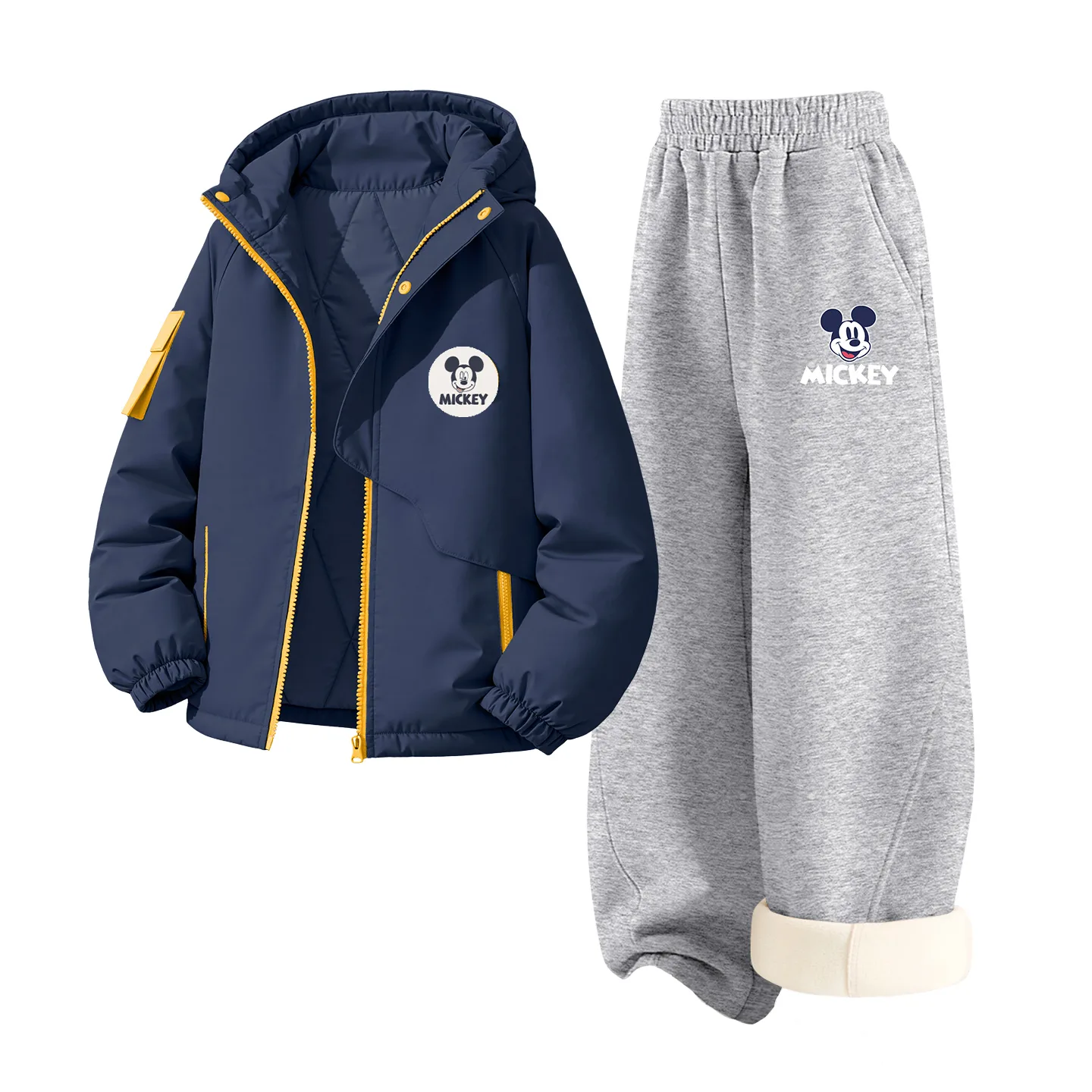 Детская толстовка с капюшоном для спорта и отдыха Disney, [Thickened and Fleece-Lined]Dichi Round Hook-and-Loop K Navy Blue+DiB Trendy Mickey K Heather Gray