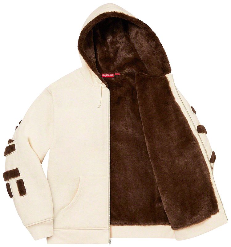 Толстовка Supreme Faux Fur Lined Zip Up Hooded Sweatshirt 'Natural', кремовый — фото 3