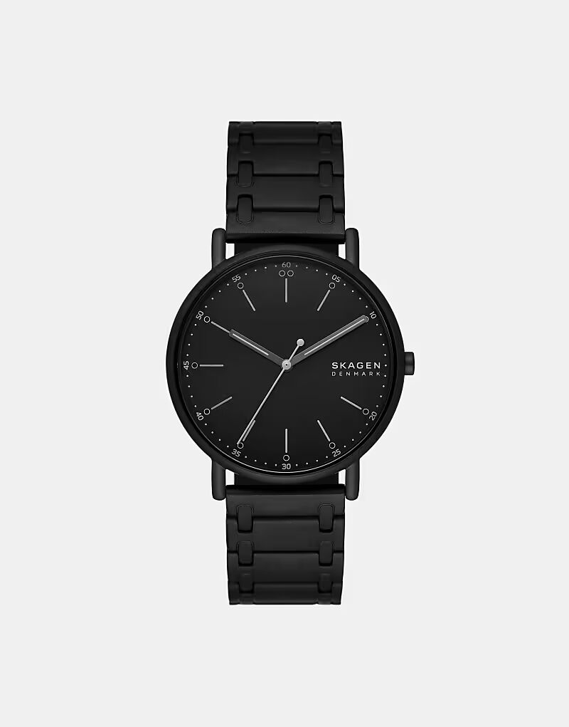 

Мужские фирменные часы Skagen с тремя стрелками, из черной нержавеющей стали — ЧЕРНЫЕ