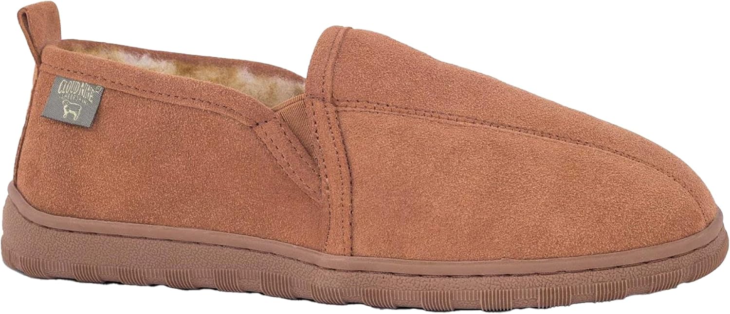 

Мужские домашние тапочки Rj's Fuzzies Cloud Nine Romeo из овчины - мягкий верх из замши с подошвой из ТПР для уюта дома и легкого использования на улице, Chesnut