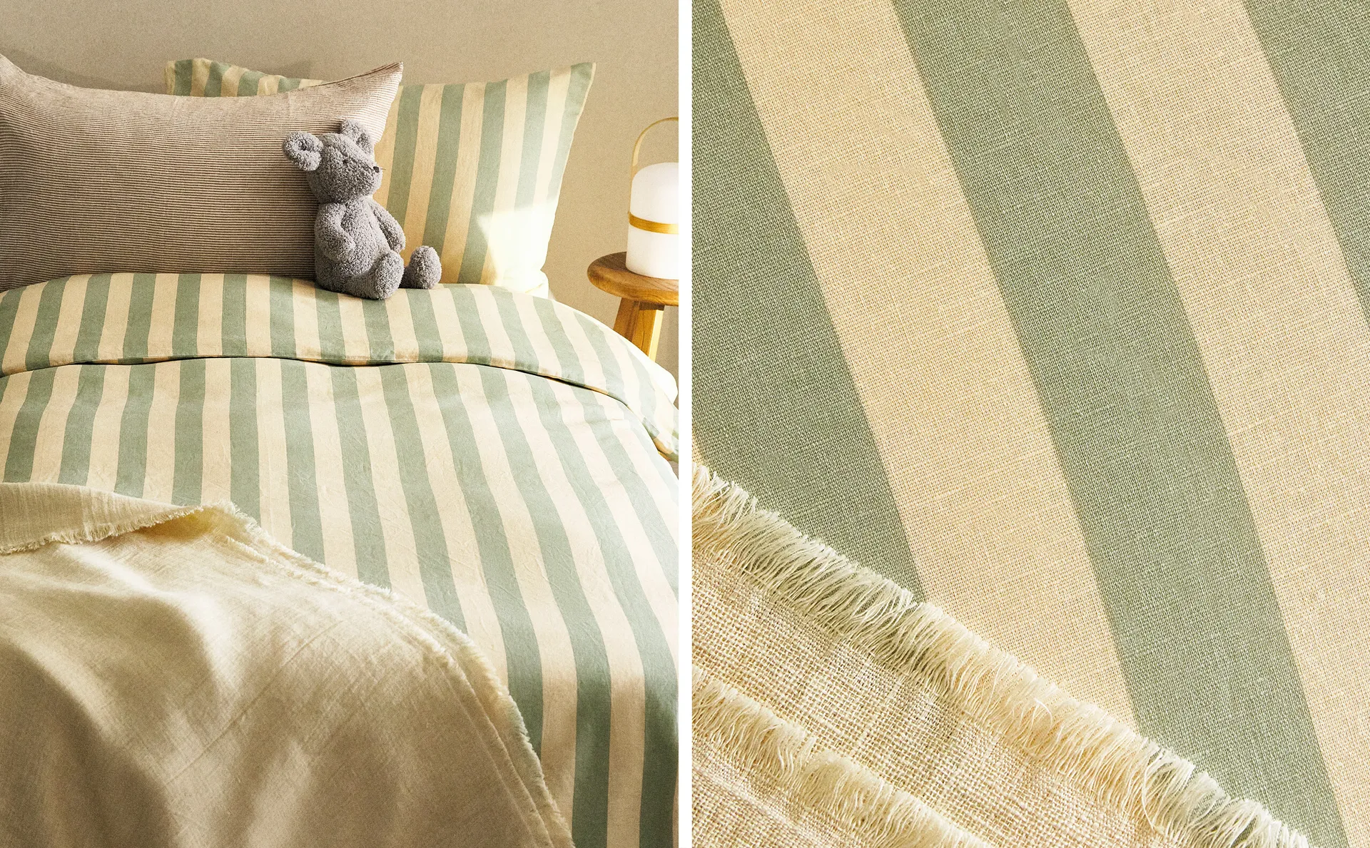 

Пододеяльник в полоску с принтом Zara Home, зеленый