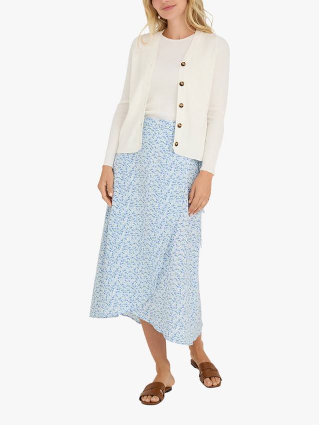 

Пачкающаяся миди-юбка с запахом и цветочным принтом пион A-VIEW, Blue/White