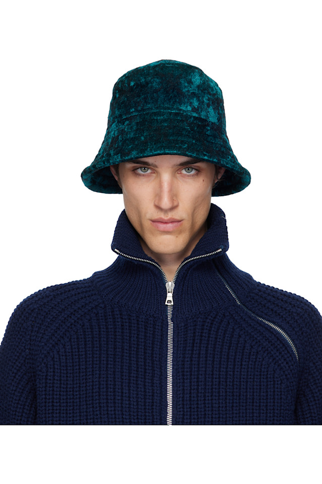 

Dries Van Noten Черно-Синяя бархатная панама