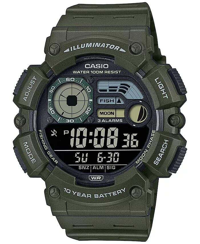 

Мужские цифровые часы с зеленым полимерным ремешком, 50 мм Casio, зеленый