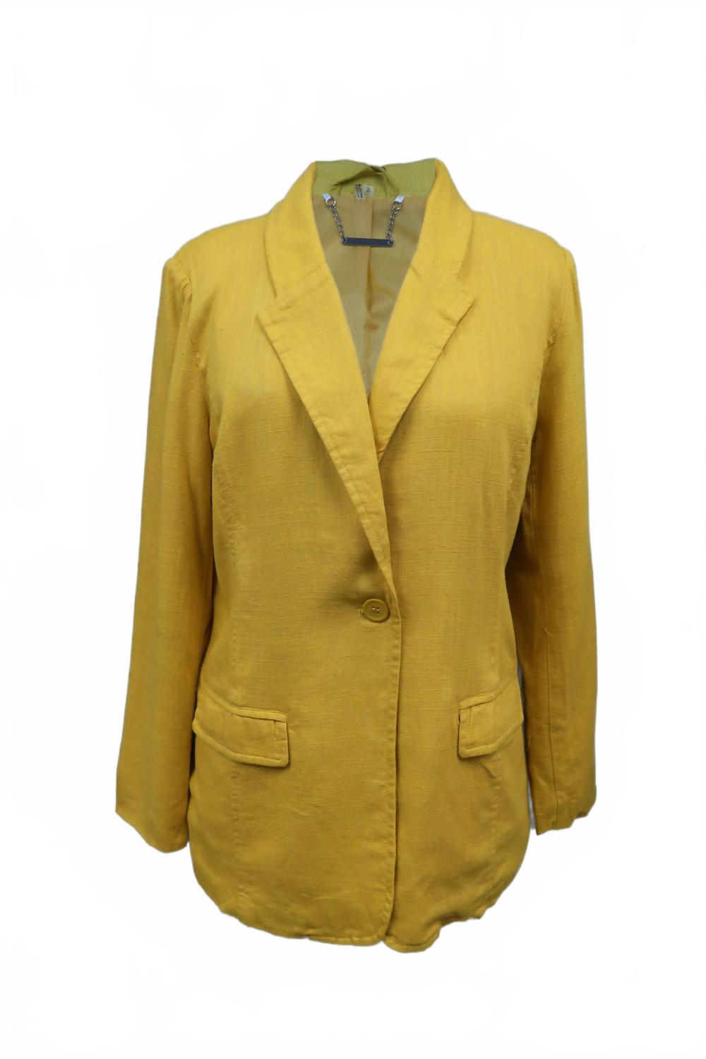 

Женский классический подкладочный пиджак из льняной смеси цвета ноготков PAPARAZZI, золотой