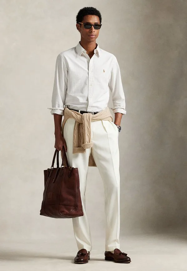 Приталенная полосатая рубашка-оксфорд Polo Ralph Lauren, Coastal Beige/White — фото 2