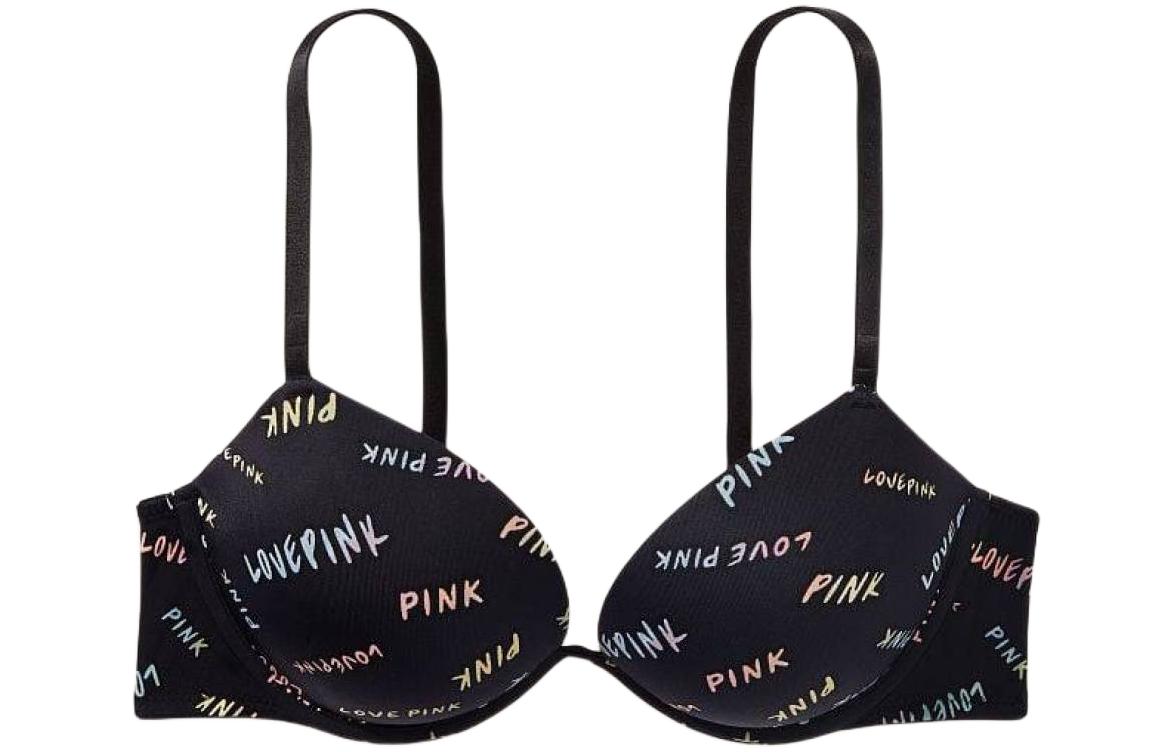 

Розовый Женский Бюстгальтер Victoria's Secret Черный Низ Многоцветный Принт с Надписями