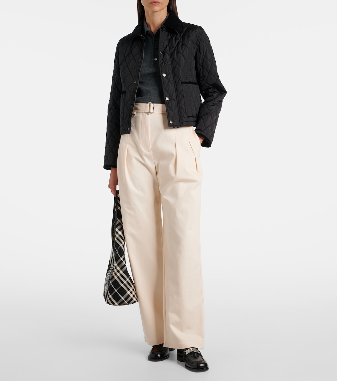 Брюки Burberry Lunar, зауженные, хлопковые, слоновая кость — фото 2