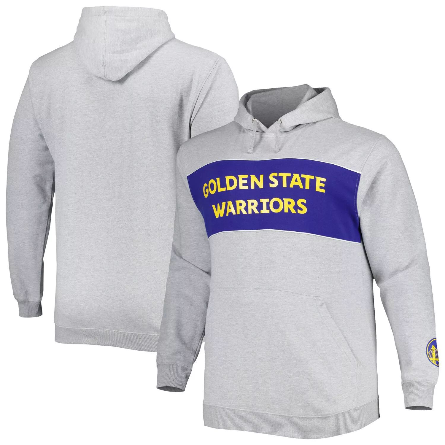 

Мужской пуловер с капюшоном с логотипом Heather Grey Golden State Warriors Big & Tall с надписью Fanatics