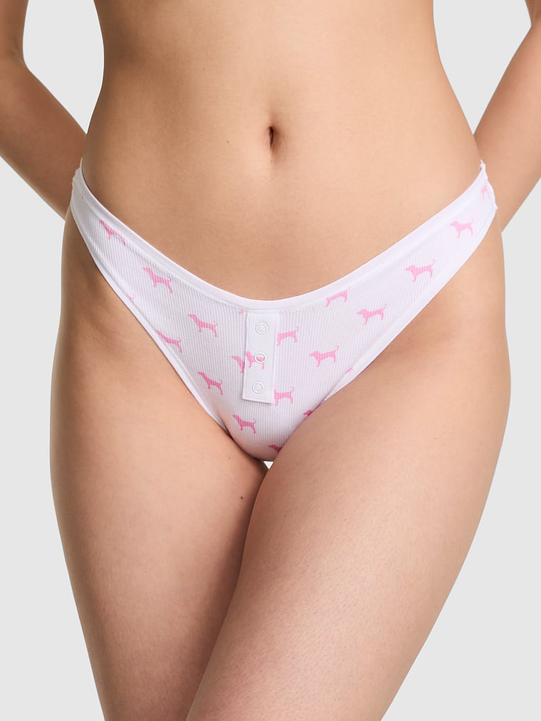 

Хлопковые трусики-стринги с высоким вырезом Pink, rib white ground dog print