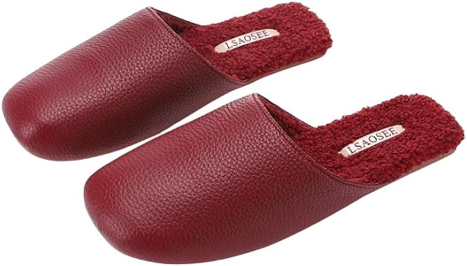 

Кожаные тапочки URAWOW для женщин и мужчин, мягкие мюли, роскошные зимние сандалии, тапочки на каждый день для дома и улицы, бордовый