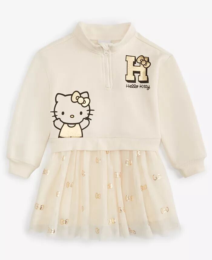 

Флисовое сетчатое платье для малышей и маленьких девочек Hello Kitty, коричневый/бежевый