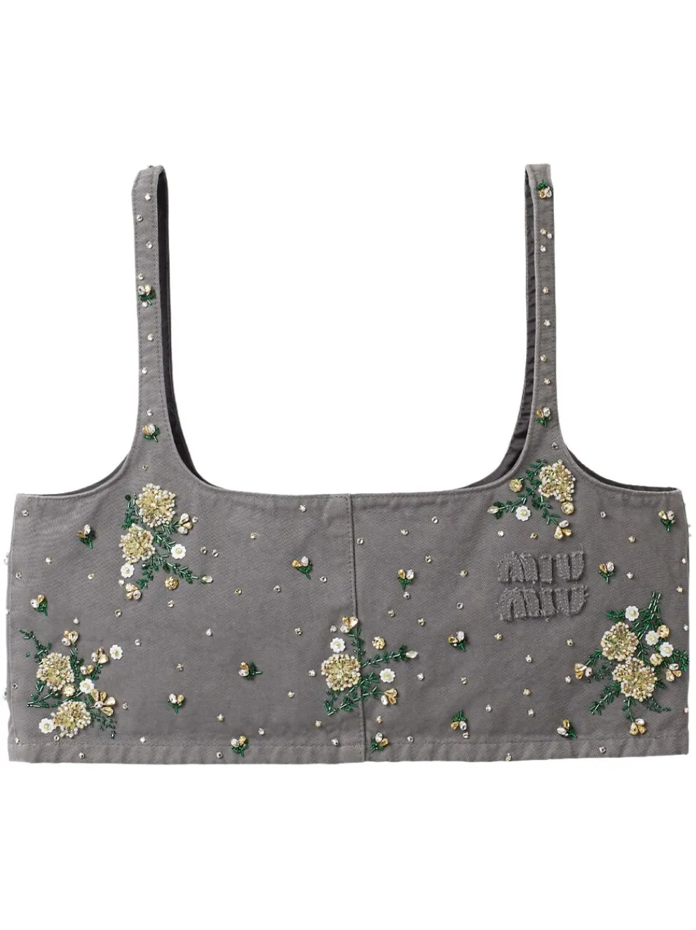 

Укороченный топ с цветочным декором MIU MIU, серый