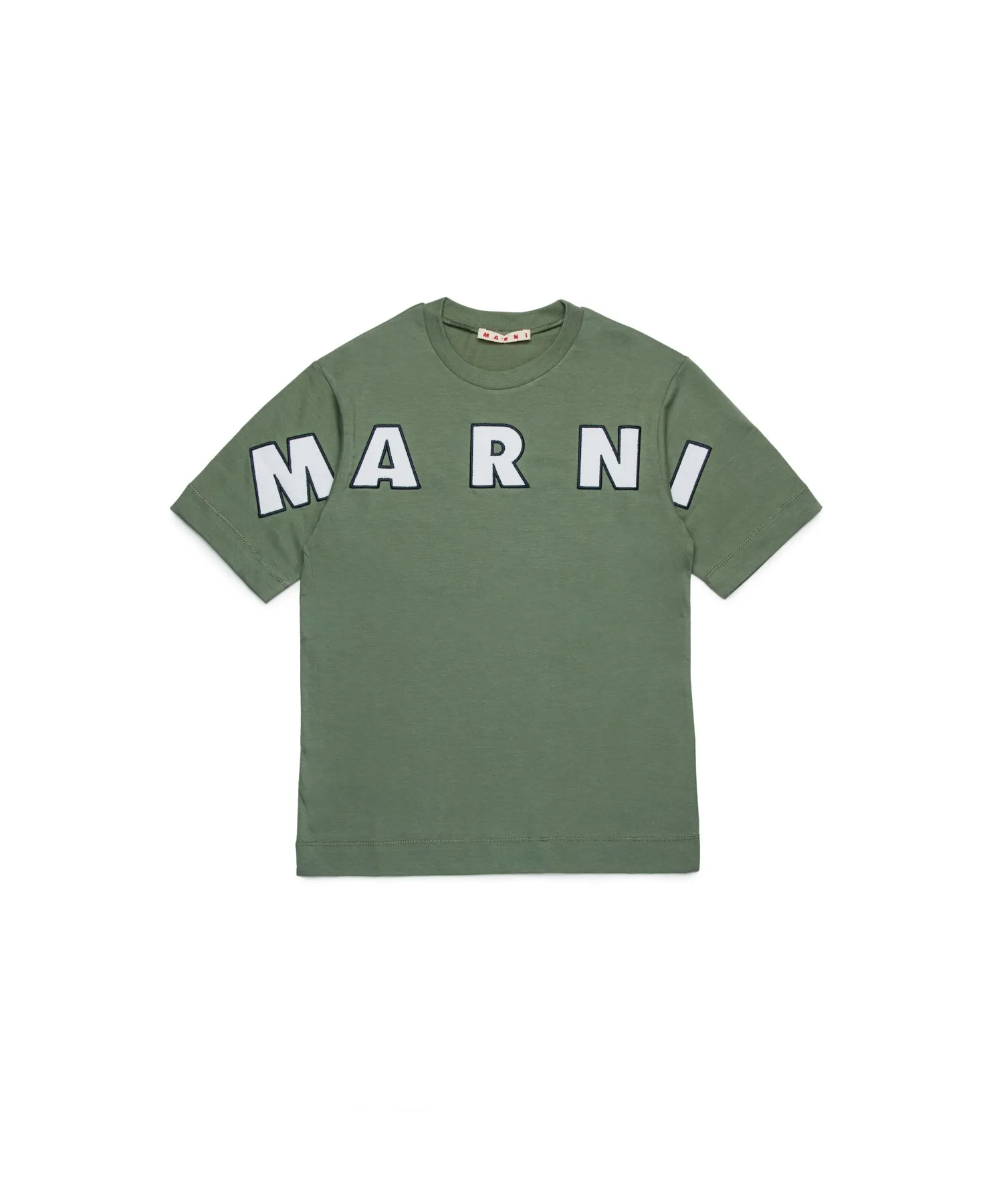 Детская футболка MARNI с вышивкой, круглая горловина, зелёная