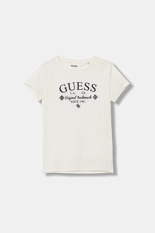 

Детская хлопковая футболка Guess, бежевый