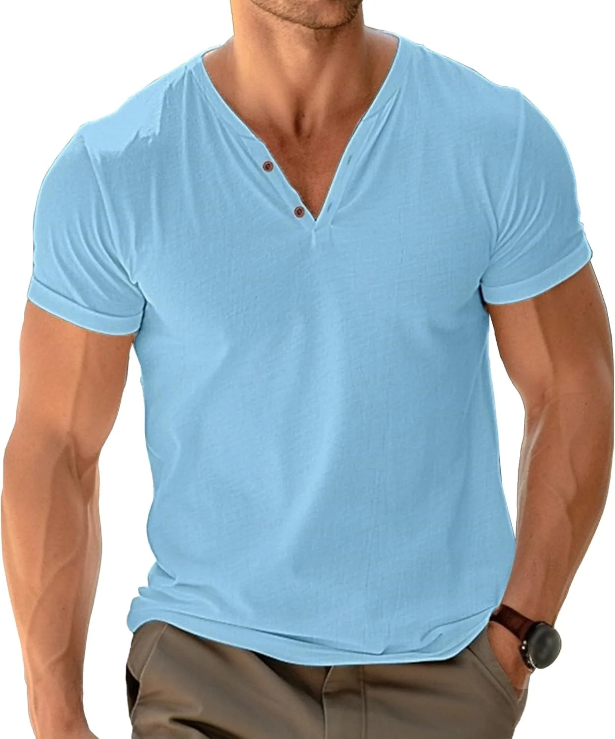 

Мужская летняя футболка с коротким рукавом, однотонная, Regular Fit Maiyifu-GJ