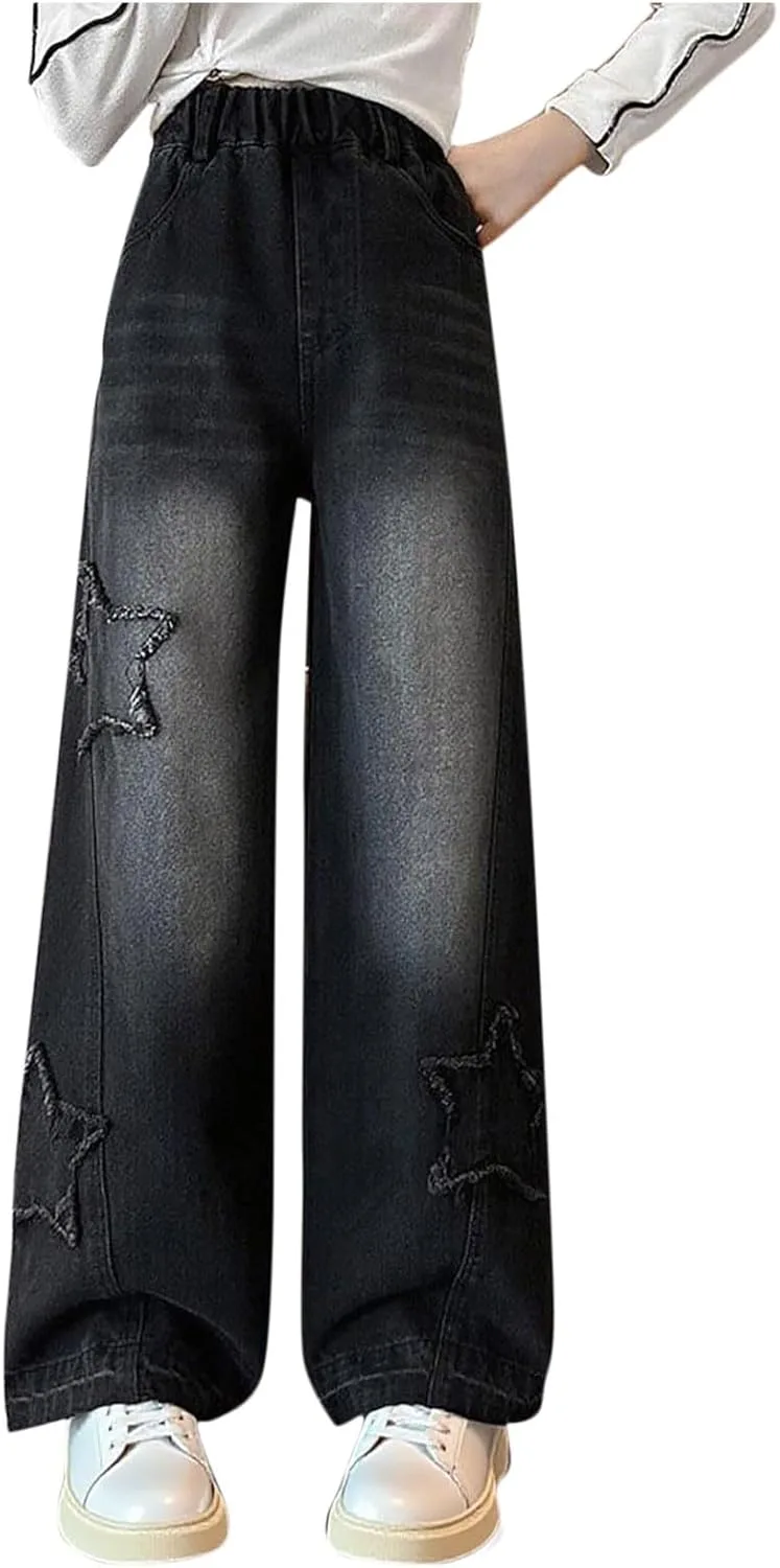 

Джинсы прямого кроя для девочек с принтом floral star