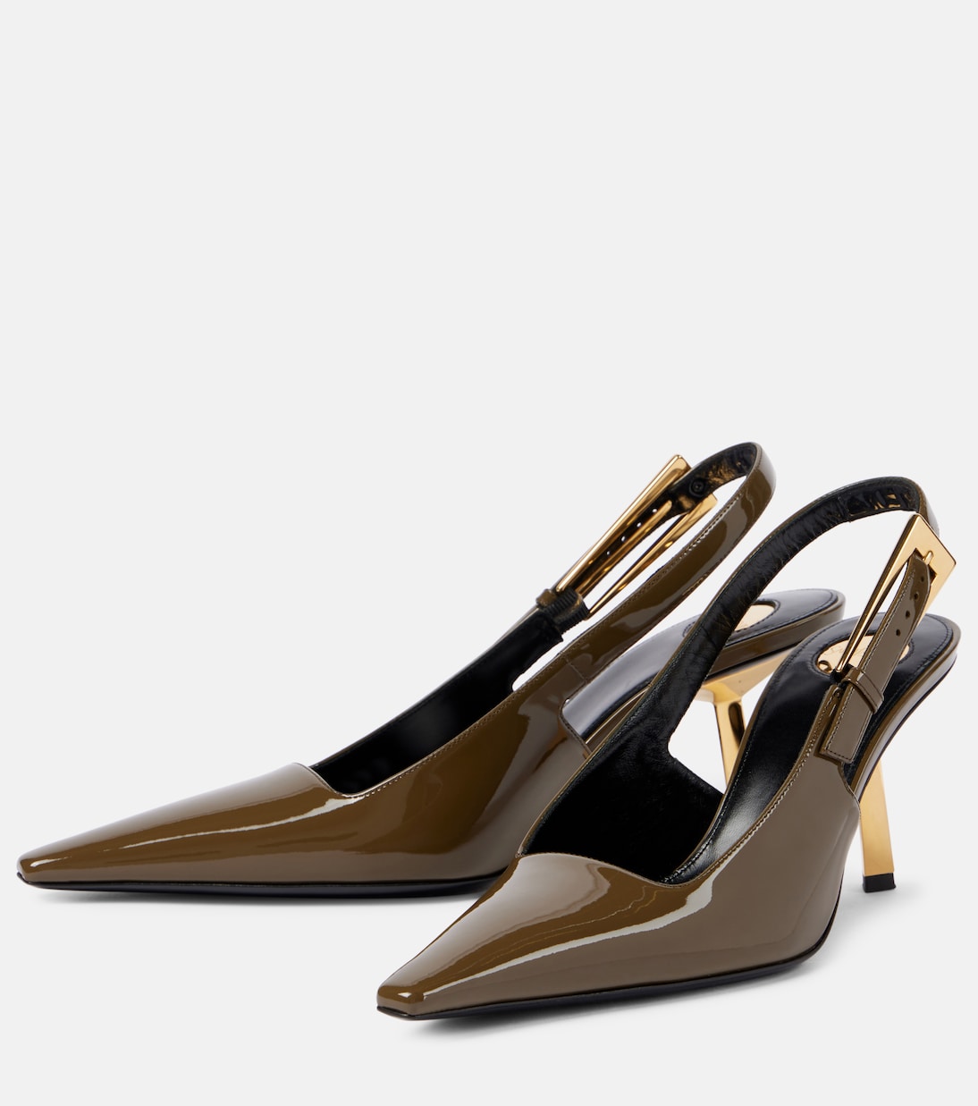 Туфли-лодочки Lee 75 на ремешке из лаковой кожи Saint Laurent, Kaki — фото 4