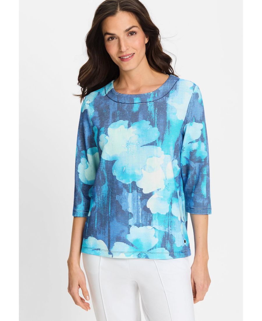 

Женская трикотажная блузка с цветочным принтом в рубчик Olsen, Night blue