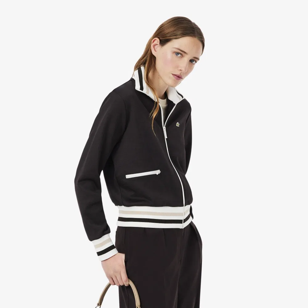 Свитшот Lacoste с молнией, коричневый с цветными вставками