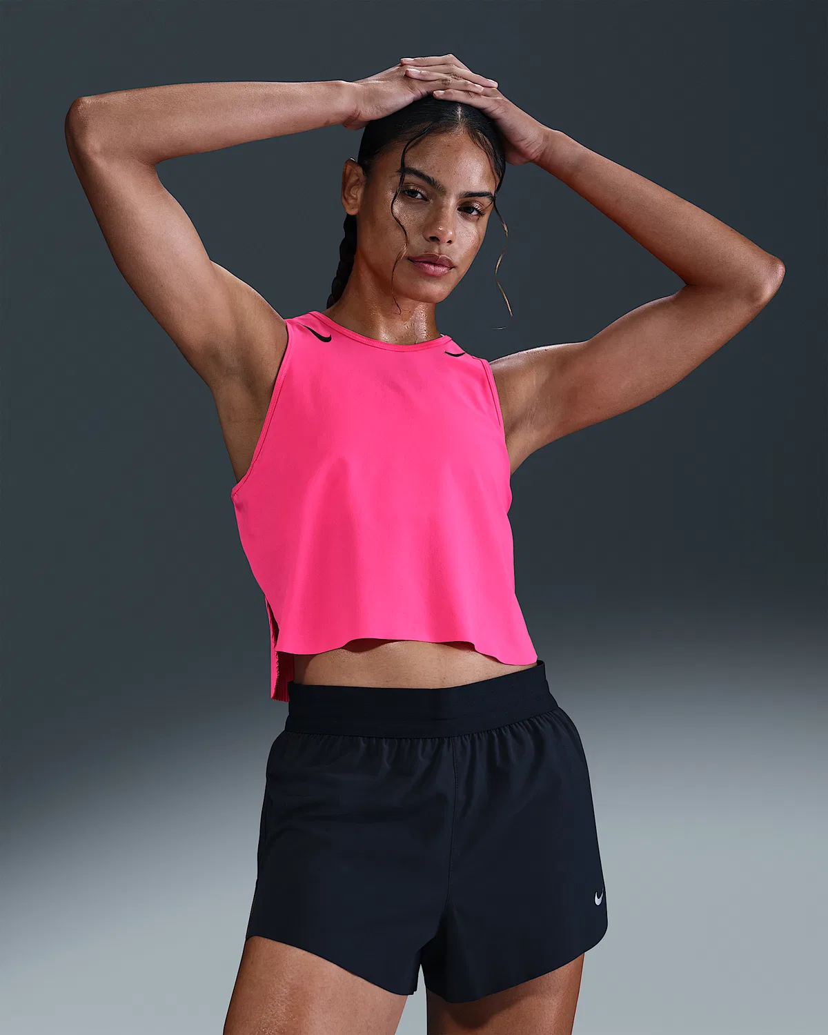 Женский укороченный топ для бега Nike AeroSwift Dri-FIT ADV, Hyper Pink/Black