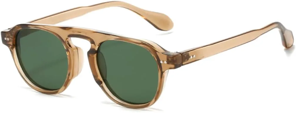 

Ретро-солнцезащитные очки в стиле панк с заклепками, круглые, женские, с защитой от УФ-излучения UV400, мужские, с прозрачными линзами UUPTTPL, Tea Green