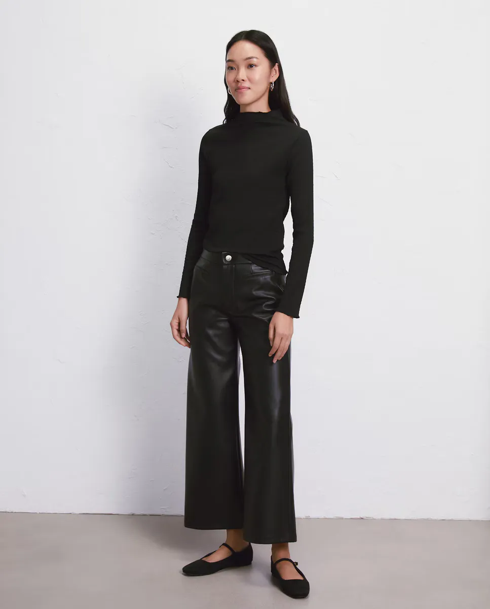 

Женские укороченные брюки из искусственной кожи с карманами Easy Wear, черный
