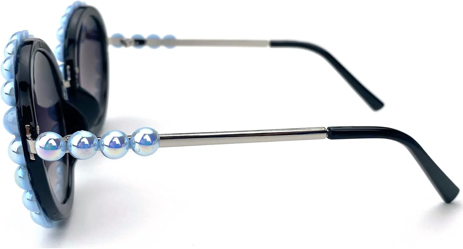 

mincl/Винтажные круглые жемчужные солнцезащитные очки для женщин, роскошная оправа из сплава, увеличенного размера, очки для вечеринок, ретро-очки, Light Blue