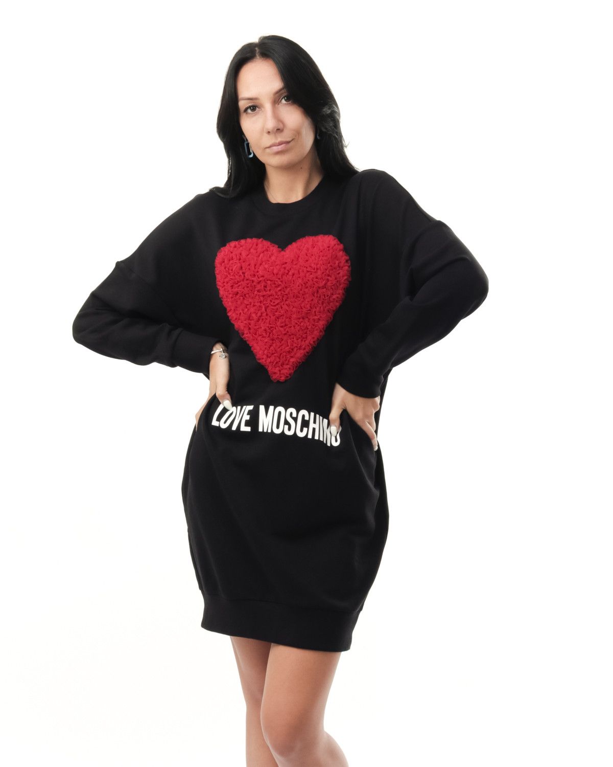 

Черное хлопковое женское платье LOVE MOSCHINO