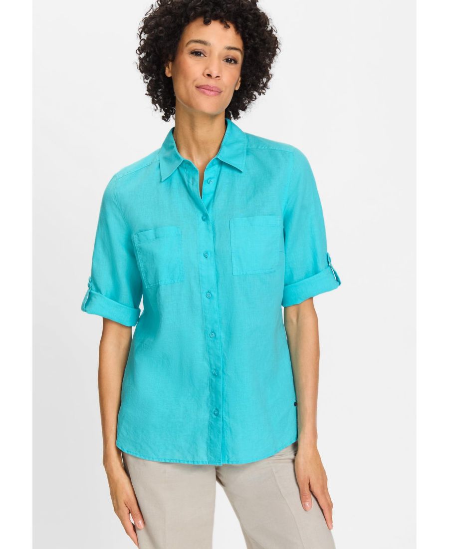 

Женская рубашка с закатанными рукавами и отворотом Olsen, Aruba blue