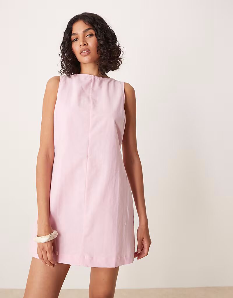 

Платье мини-платье из хлопка и льна с косым вырезом ASOS DESIGN розового цвета