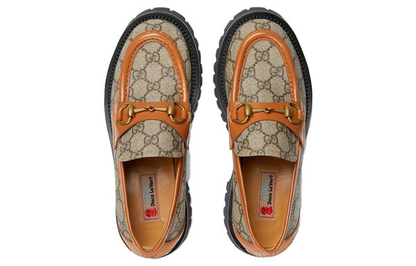 Кроссовки gg canvas platform loafers horsebit 'brown leather' Gucci, коричневый — фото 4