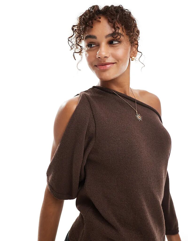 

Трикотажный топ на одно плечо ASOS DESIGN коричневого цвета