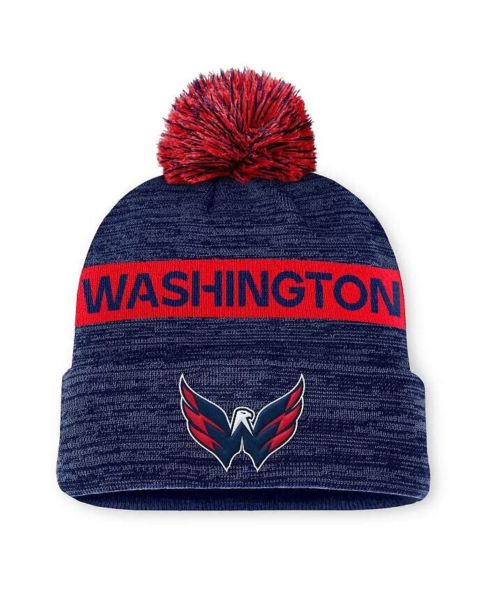 

Мужская темно-синяя/красная шапка Washington Capitals Authentic Pro Rink с манжетами и помпоном Fanatics