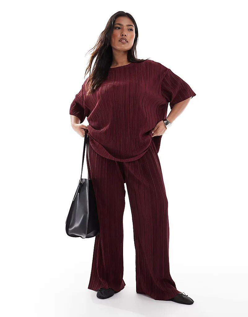 

Свободные брюки-клеш Curve с плиссировкой в ​​цвете бордо