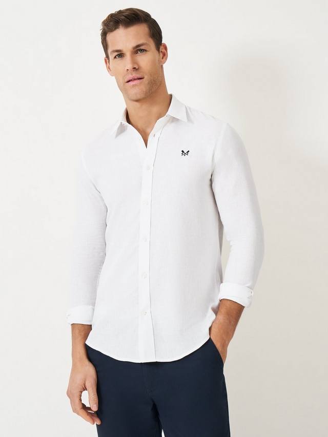 

Льняная хлопковая рубашка с длинными рукавами Crew Clothing, White