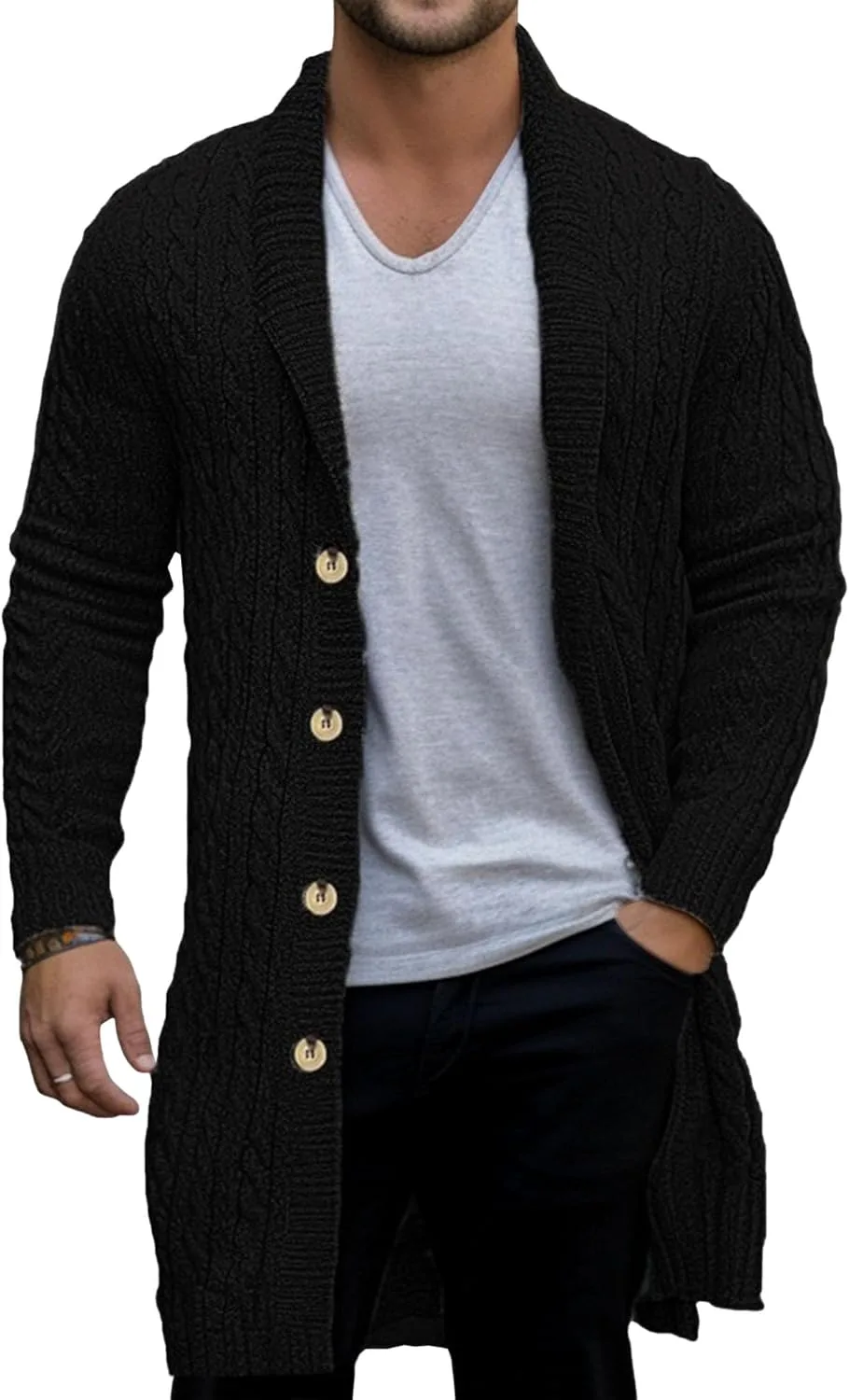 

Мужской кардиган с шалью воротником, slim fit, на пуговицах Maiyifu-GJ