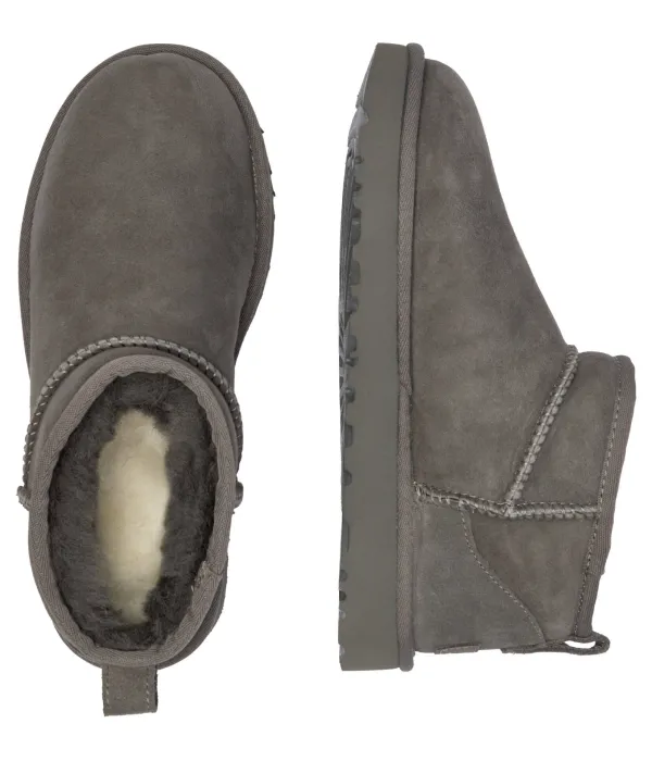Классические ультрамини кожаные зимние ботинки Ugg, серый — фото 4