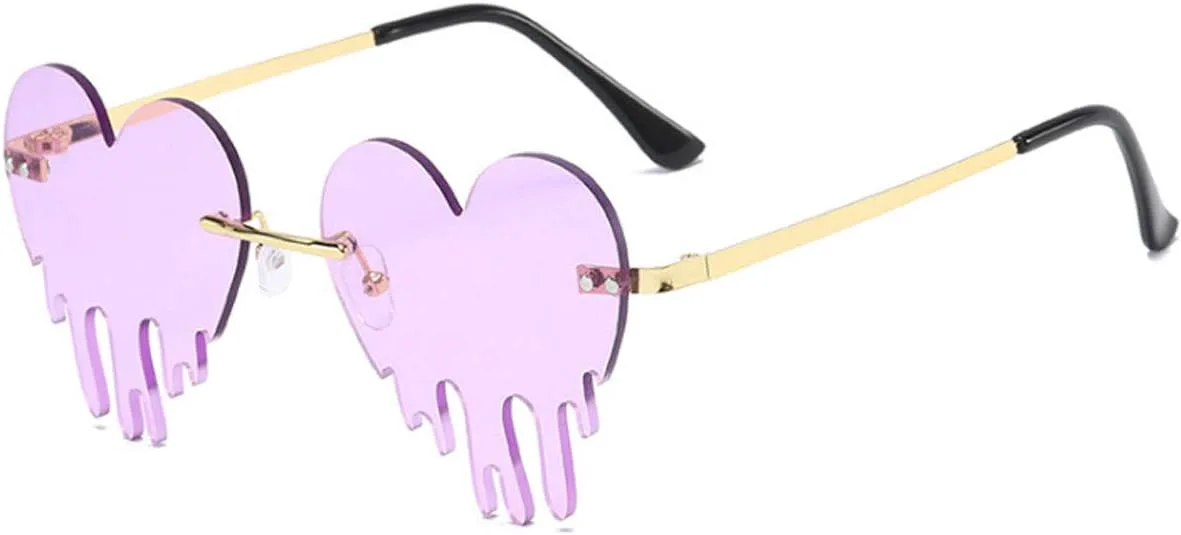 

Очки Aisi для женщин и мужчин, милые и очаровательные, в форме сердца, без оправы, необычной формы, для вечеринок, уникальные солнцезащитные очки, Purple
