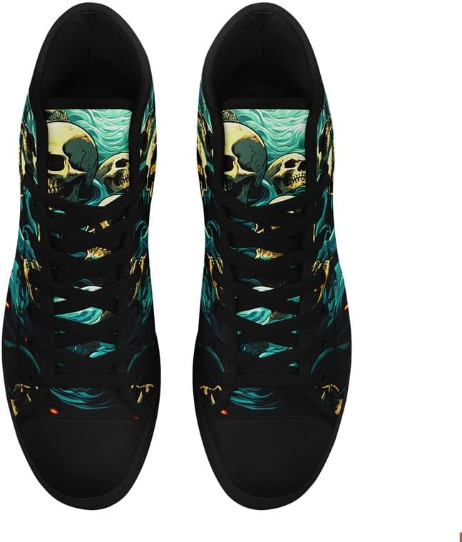 Крутые индивидуальные кроссовки Skull High Tops из холщовой ткани для мужчин и женщин, классические с шнуровкой, готический стиль, повседневные холщовые кроссовки Coolcustomize, Color18 — фото 3