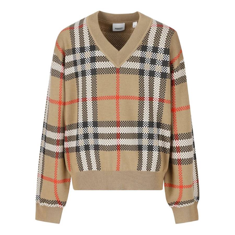 

Барберри Кидс Винтаж Чек V-образный вырез Джемпер Burberry, бежевый
