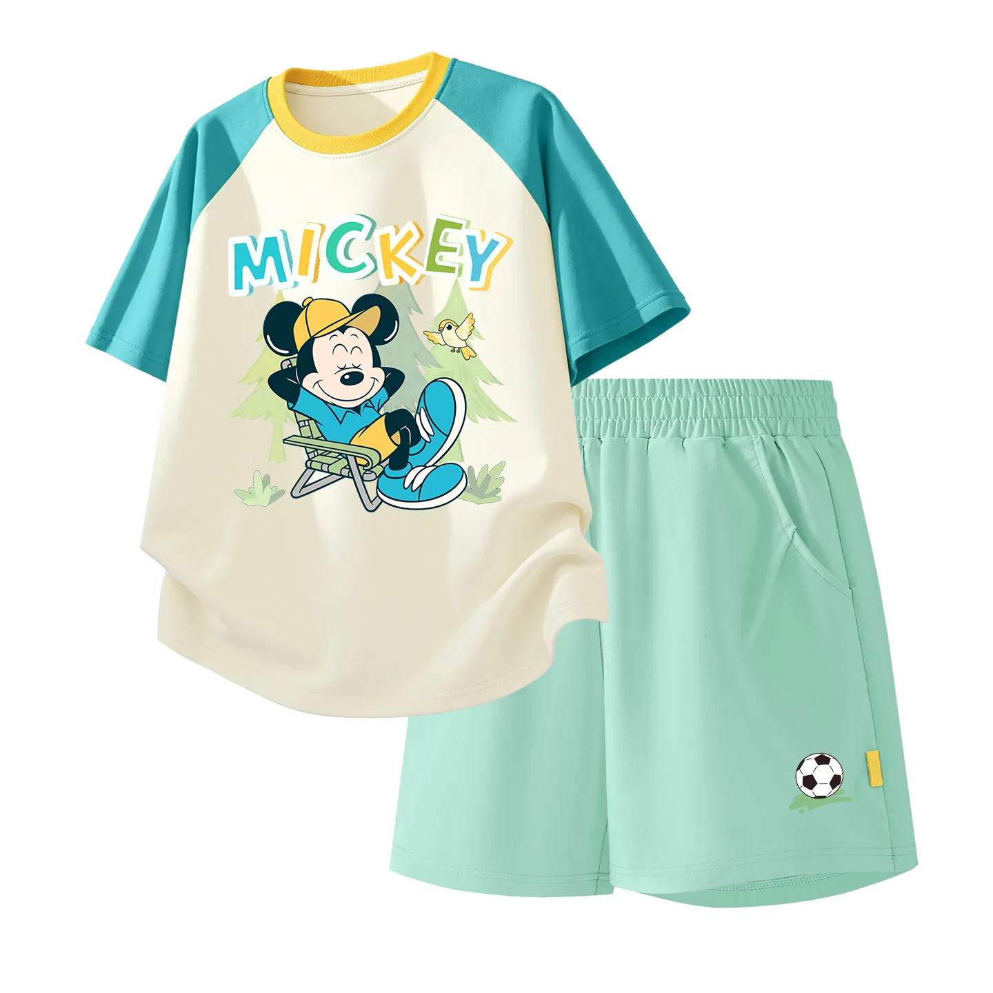 Детская повседневная спортивная футболка с круглым вырезом Disney, Dazhao Qi K Qing Blue+D Signature Qi K Right Lower Deep Sea Blue — фото 3