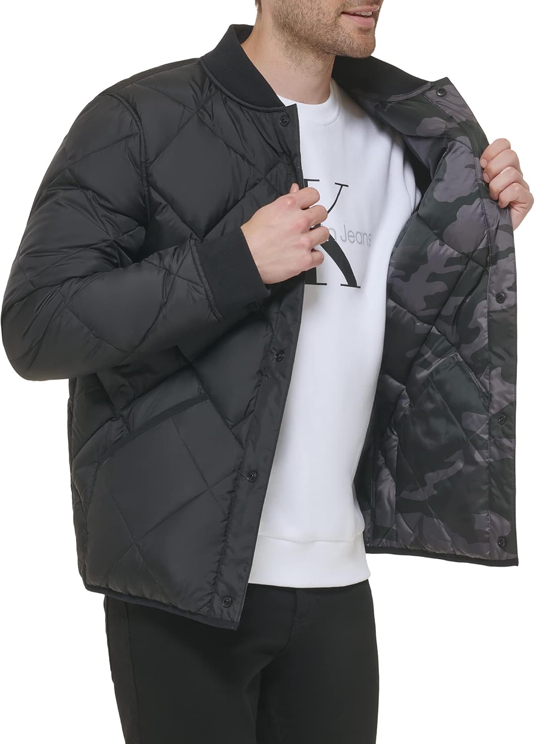 Мужская двусторонняя стеганая куртка Calvin Klein с ромбовидным узором, Reversible Black — фото 3