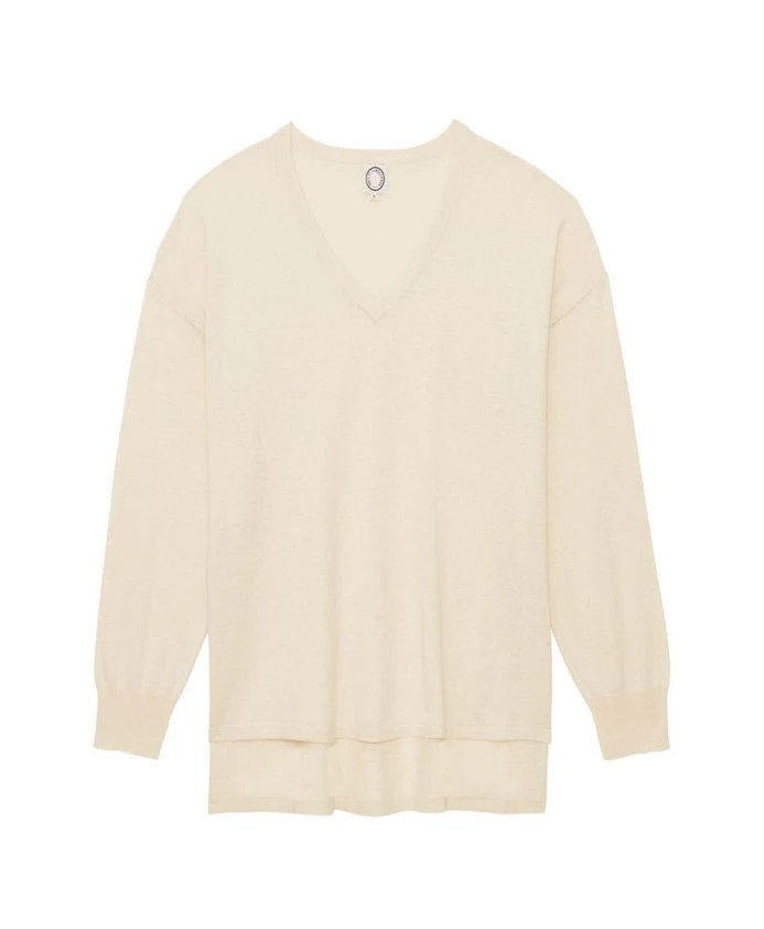 

Свитер из кашемира цвета слоновой кости с V-образным вырезом Ines De La Fressange Paris, бежевый