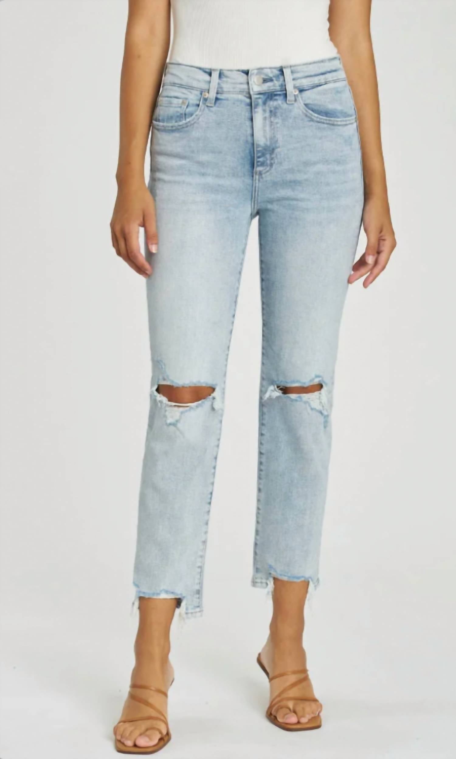 

Джинсы-сигареты Monroe High Rise Slim в цвете Dune Distressed PISTOLA