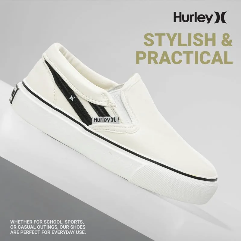 Детские слипоны Hurley из холщовой ткани для скейтбординга для мальчиков и девочек - легкие низкие кроссовки для скейтбординга для детей, белый/черный — фото 4