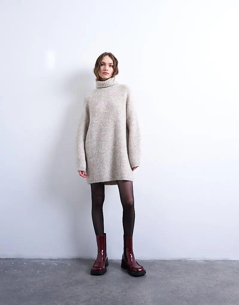 

Трикотажное мини-платье Topshop с водолазкой в ​​овсяном цвете